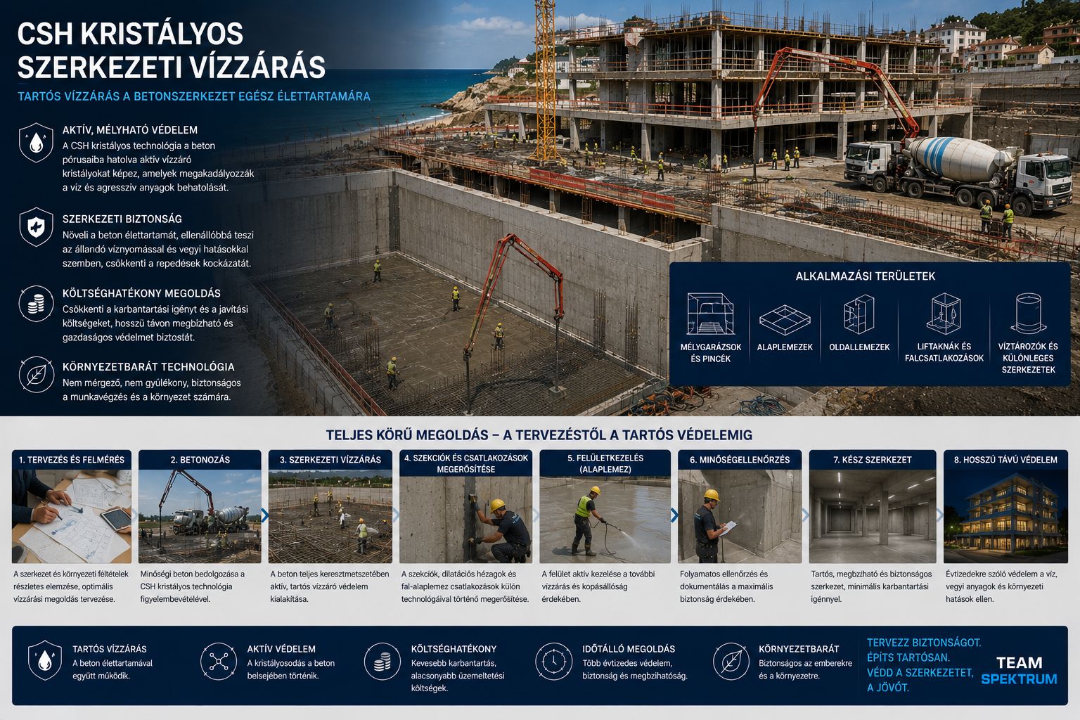 CSH kristályos szerkezeti vízzárás mélyépítési vasbeton szerkezeten