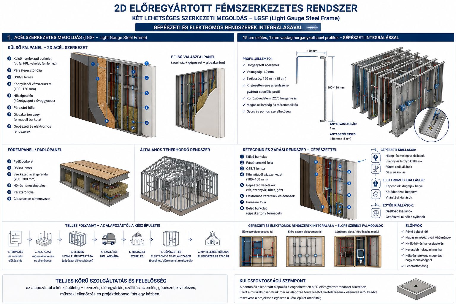 LGSF könnyűacél falpanelek integrált gépészeti és elektromos rendszerekkel