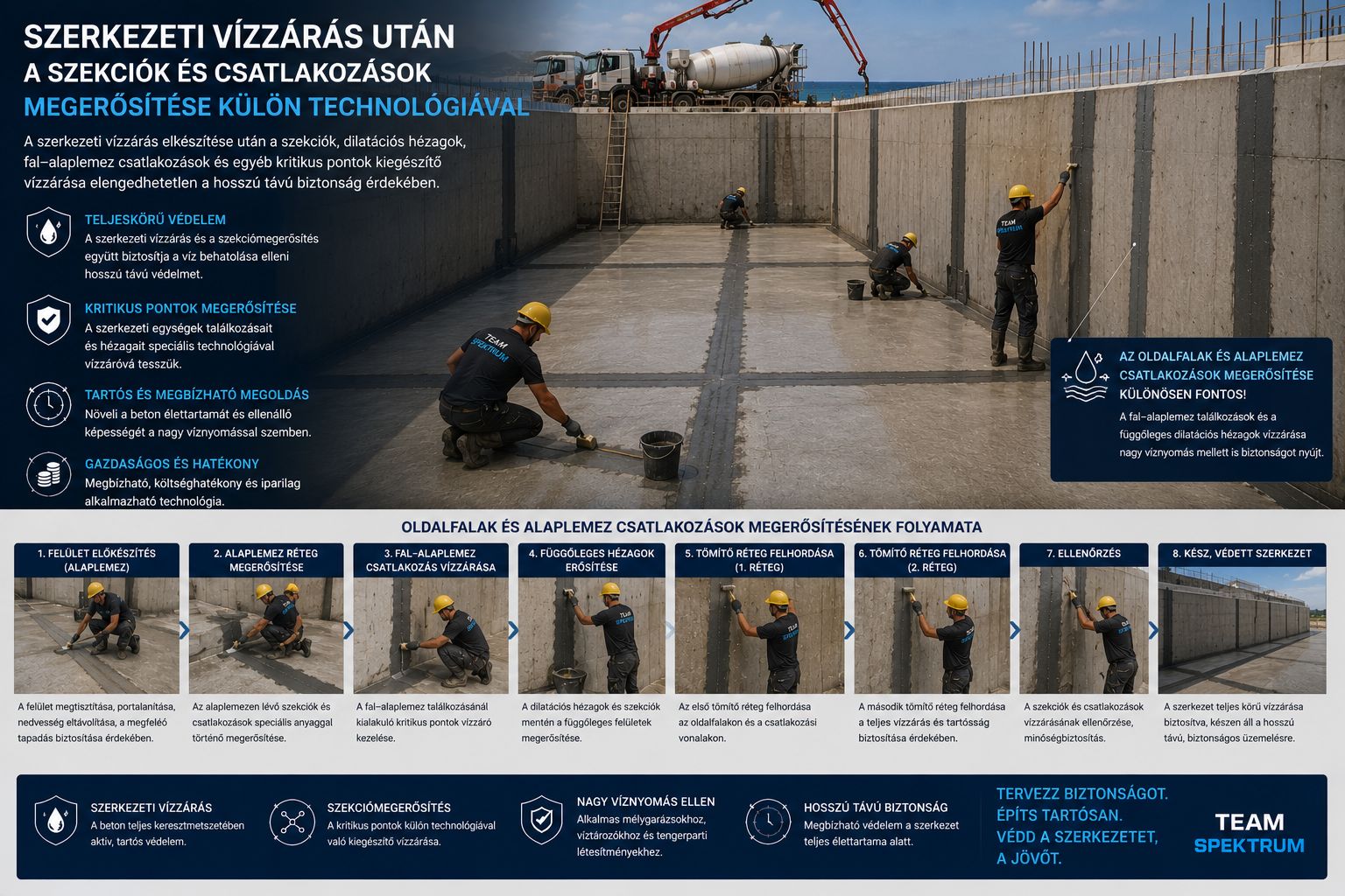 Oldalfal és alaplemez csatlakozásának vízzáró megerősítése