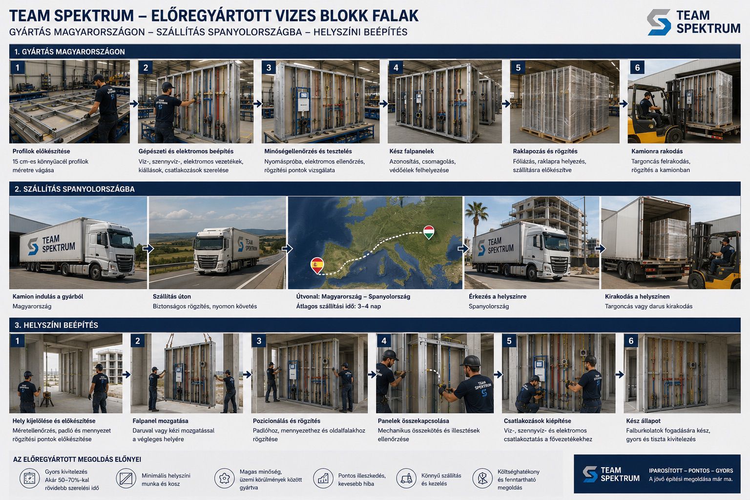 SPEKTRUM MODULAR vizesblokk-falak gyártási, szállítási és beépítési folyamata