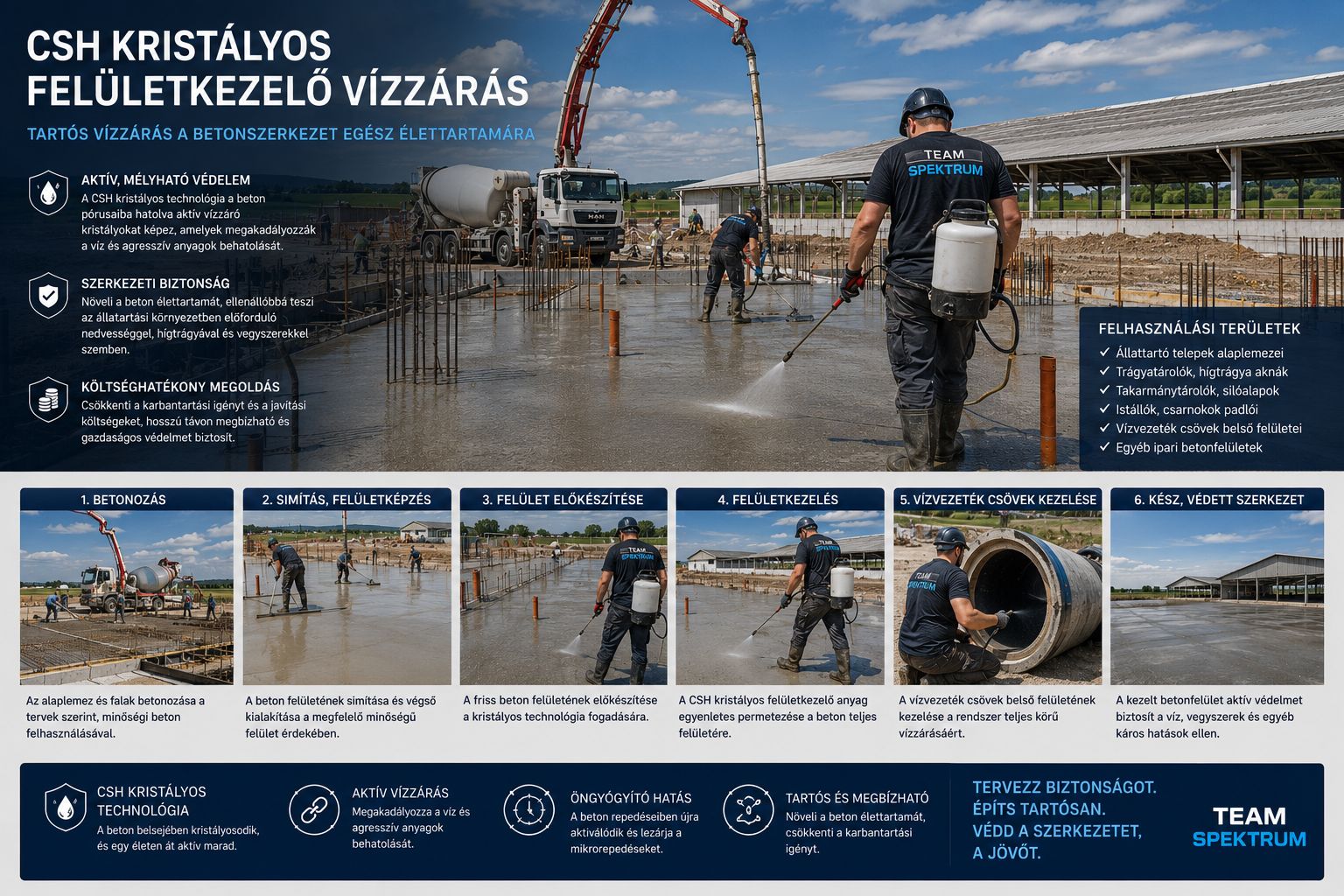 CSH kristályos felületkezelő vízzárás alkalmazása betonszerkezeten