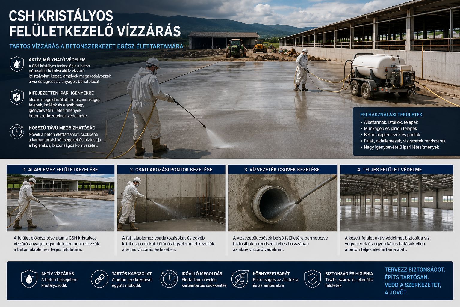 CSH kristályos felületkezelő vízzárás ipari betonpadlón